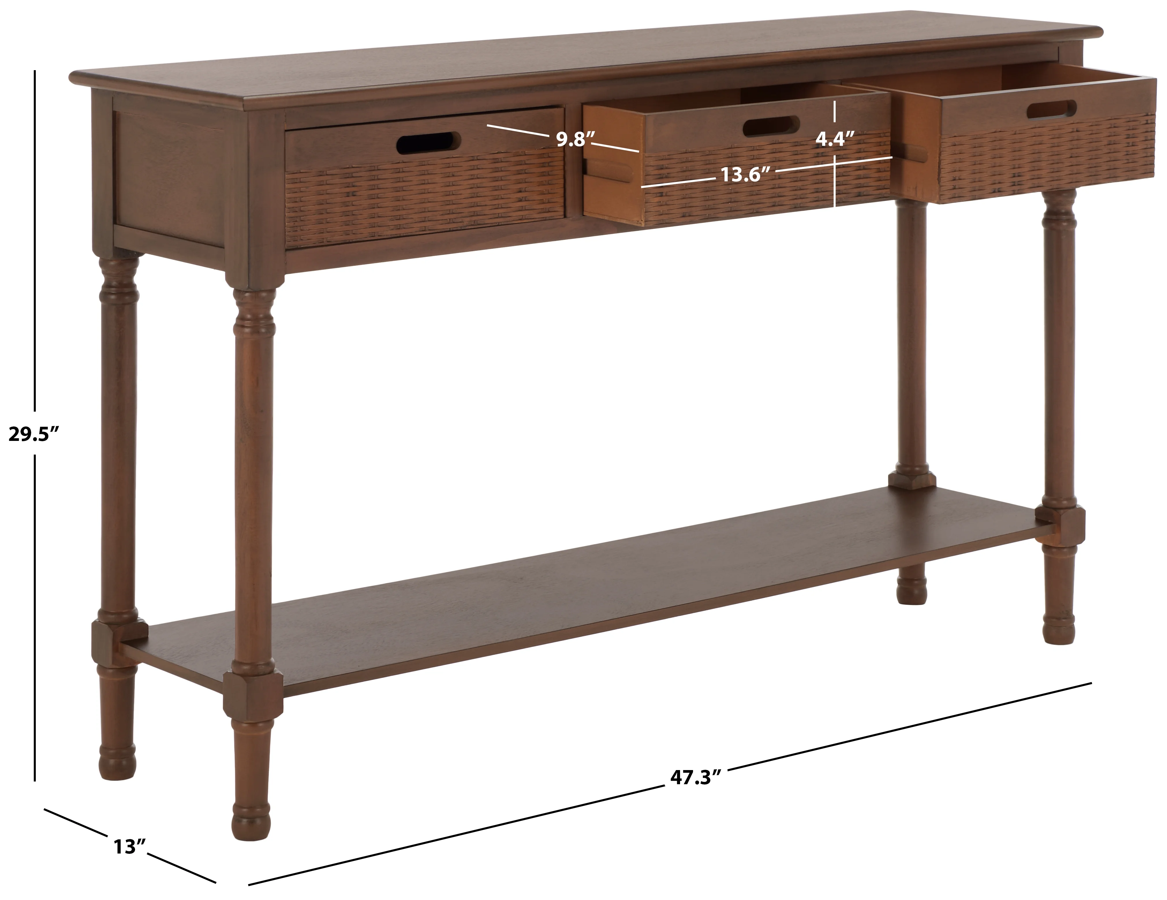SAFAVIEH Landers 3-Drawer Rustic Brown Wood Rectangle Console Table (47.3 in. W x 13 in. D x 29.5 in. H)