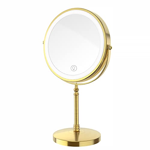 Lighted Makeup Mirror, 3000 mAh Rechargeable Double Sided Magnifying Vanity Mirror with 3 Colors, 1x/10x, 360° Rotation , Brightness Adjustable Magnification Cosmetic Light up Mirror, Women Gift