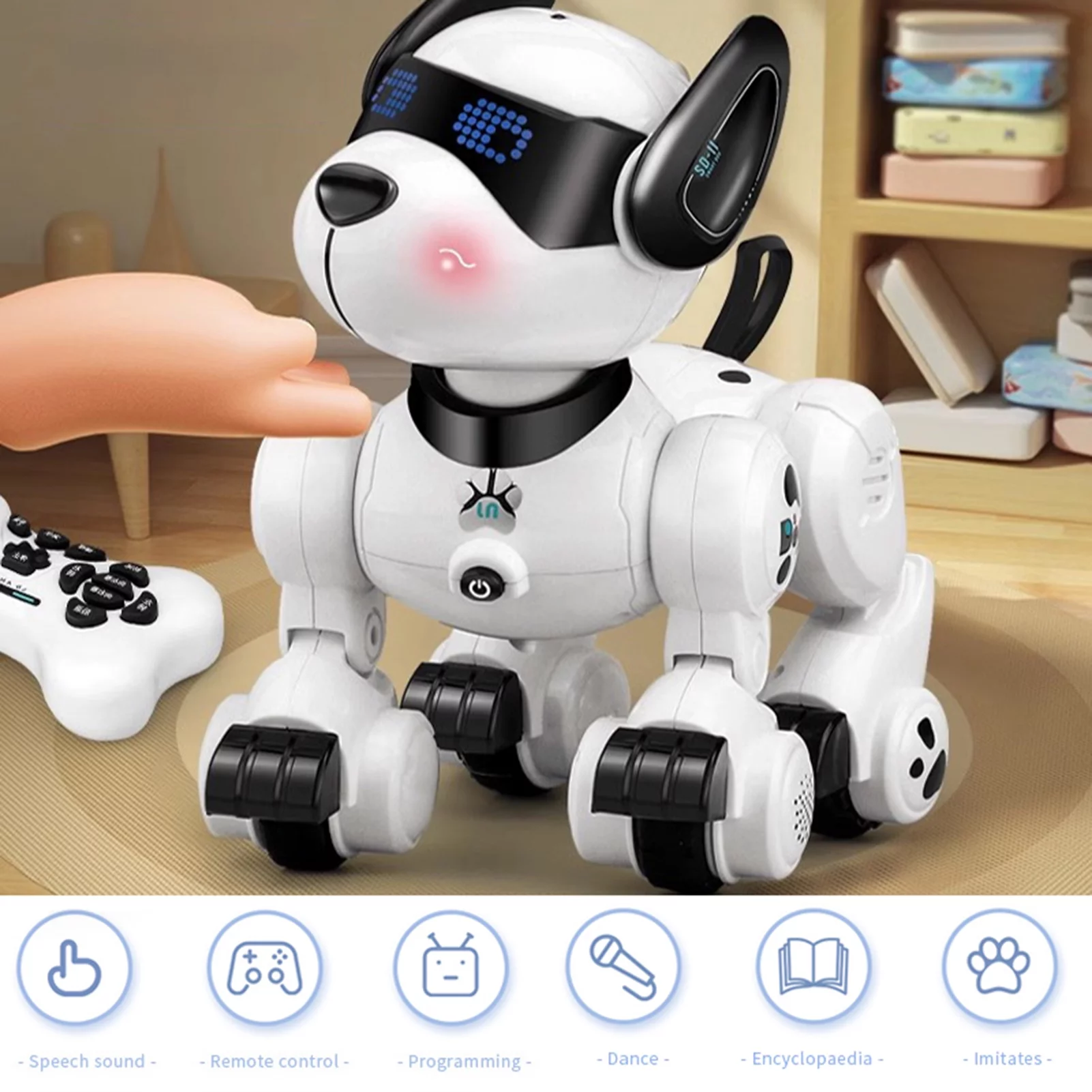 Remote control car Gecheer Remote Control Programming Smart Dog Robotic Patrol Dog Programmable Remote Control Dog  Intelligent Patrol Dog Toy with  Function Songs  Demonstration Programming Rotating
