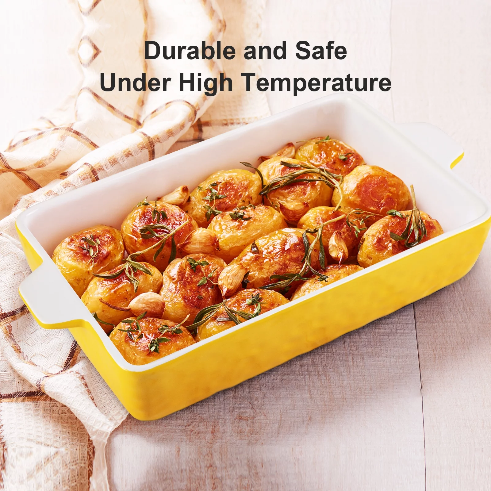 Sangdo Ceramic Rectangular Baking Dish Set of 3 , Casserole Dish, Microwave Oven Dishwasher Safe,Yellow