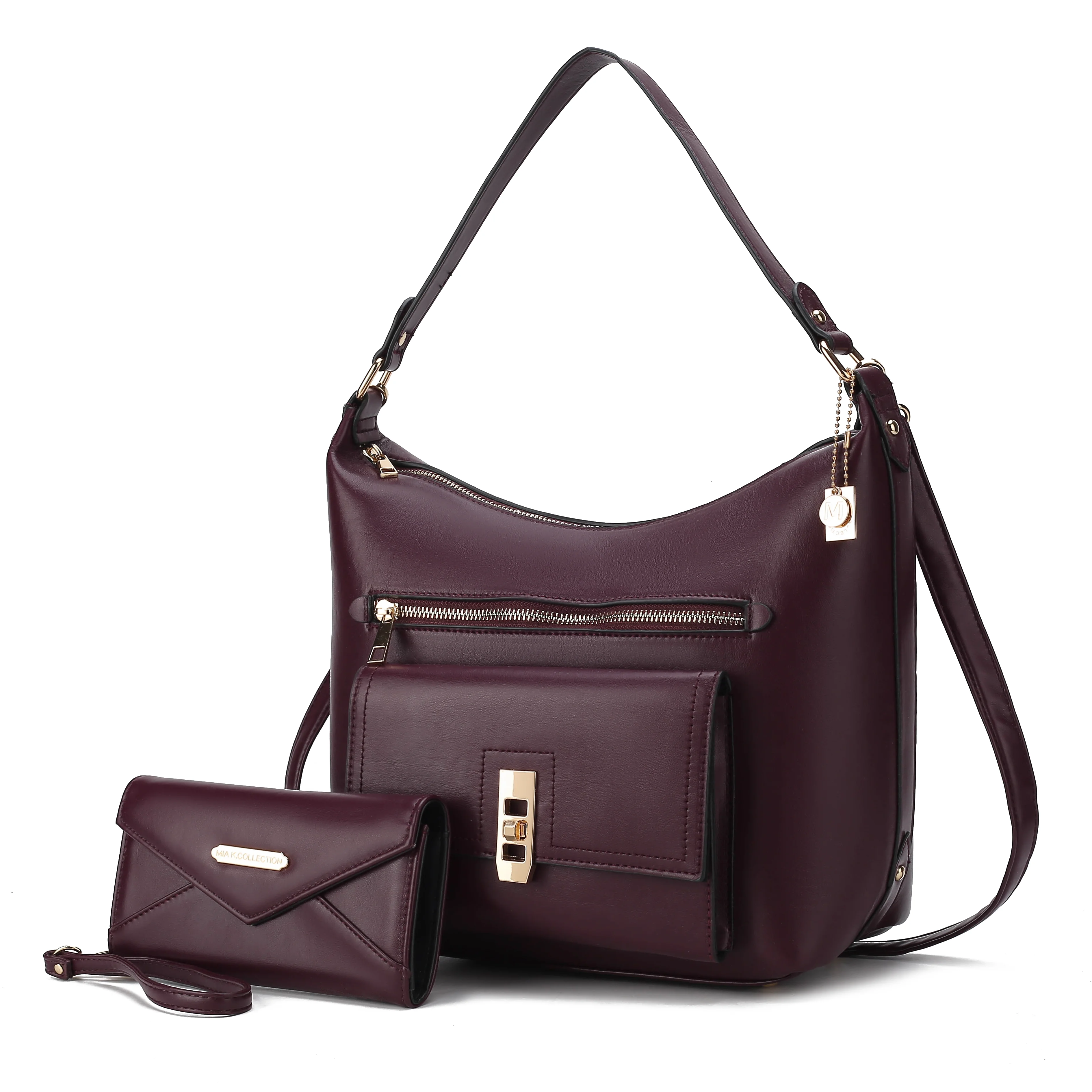MKF Collection Clara Vegan Leather Women's Shoulder Bag & Wristlet Wallet, Chic Hobo Purse Handbag by Mia K - Dark Purple