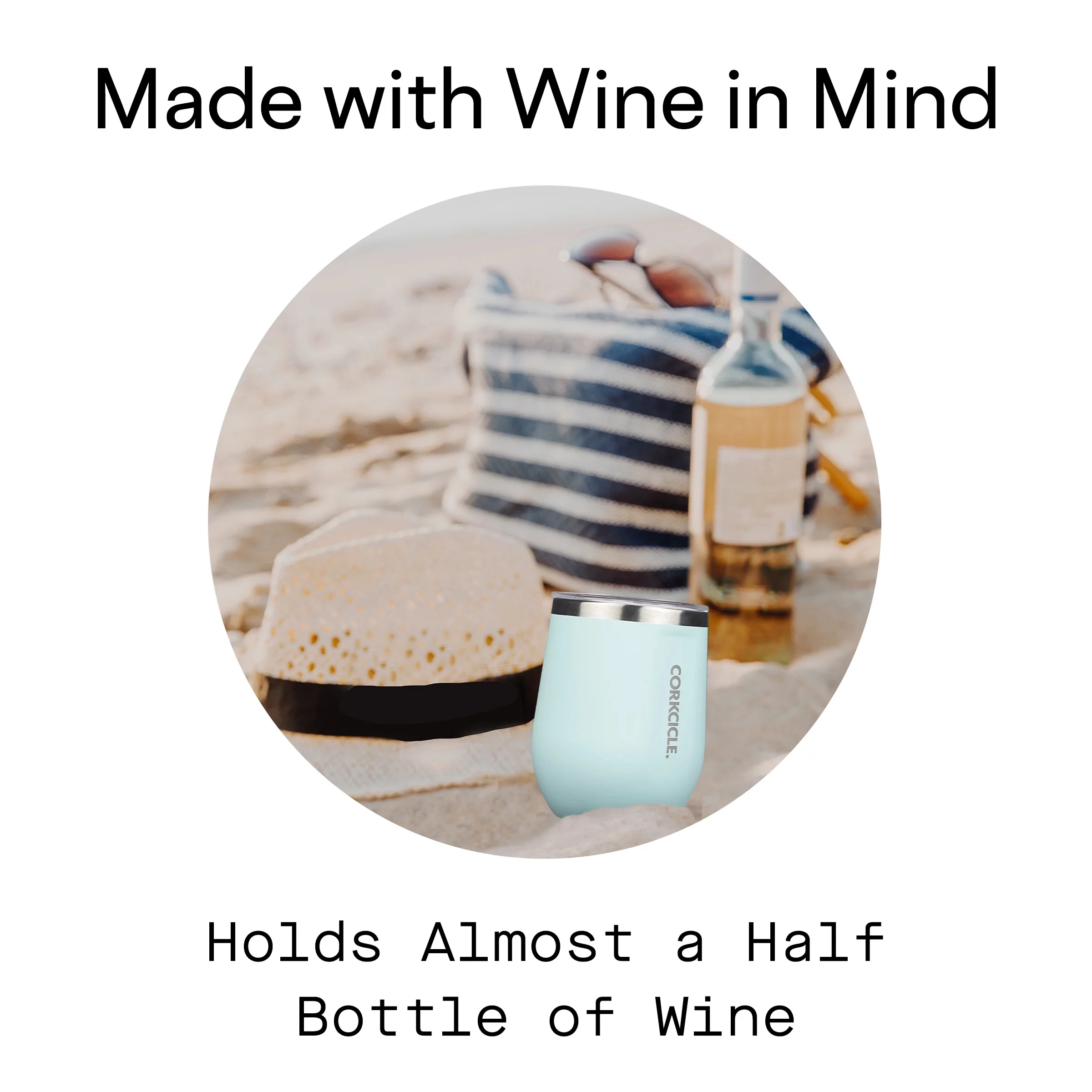 Corkcicle Stemless Insulated Wine Glass Tumbler, Gloss Powder Blue, 12 oz – Stainless Steel Stemless Wine Glass Keeps Beverages Cold for 6 Hours, Hot for 3 Hours – Non-Slip, Easy-Grip Insulated Cup