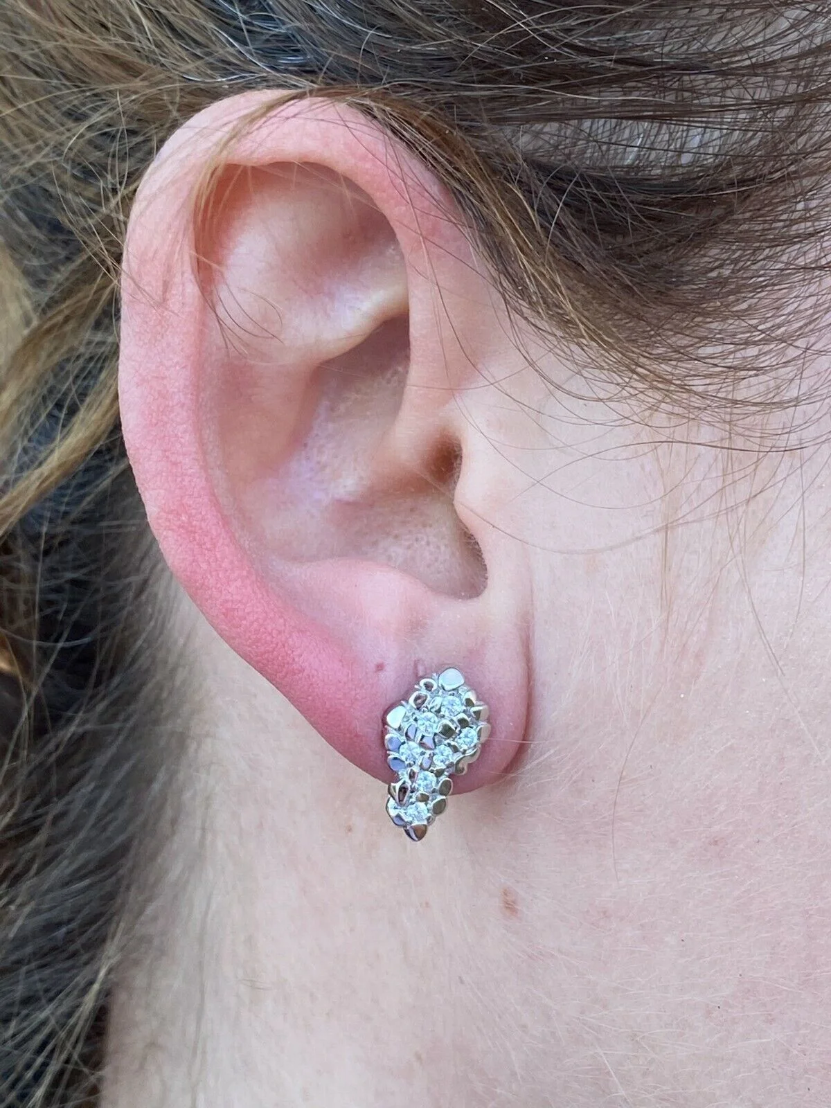 Mens HipHop Real Solid 925 Sterling Silver CZ Nugget Earrings Large Iced Studs