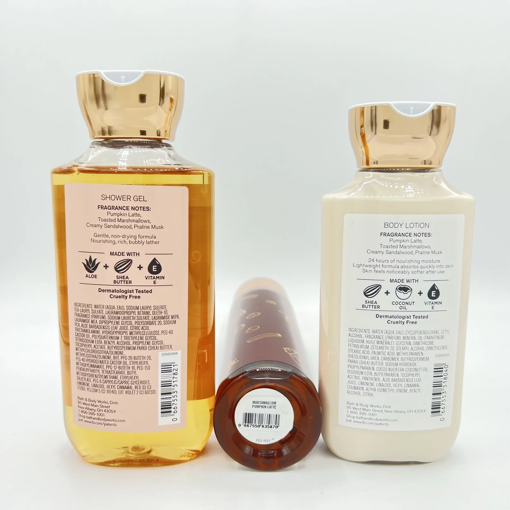 Bath & Body Works Marshmallow Pumpkin Latte 10oz Shower Gel, 8oz Fine Fragrance Mist & 8oz Body Lotion 3-Piece Bundle