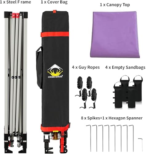 CROWN SHADES 10x10 Pop Up Canopy - Beach Tent with One Push Setup - Easy Outdoor Sun Shade for Events, Parties, Camping - Gazebo with STO-N-Go Cover Bag, Silver Coated Top, White