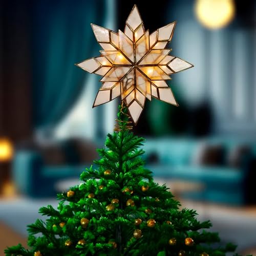Kurt Adler 8.5-Inch Capiz Star Tree Topper with 10 Clear Lights and 1 Spare Bulb