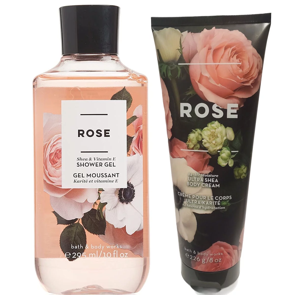 Bath and Body Works Rose Ultra Shea Body Cream 8oz & Shower Gel 10oz