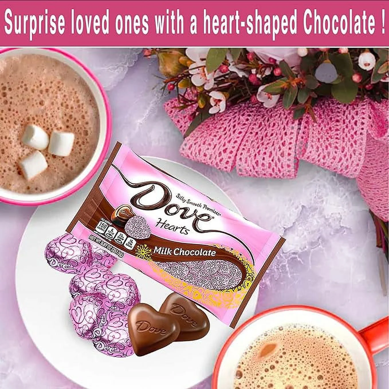 CANDYMAN Valentine Day Bundle with (1) DOVE Milk Chocolate Candy Heart Tin, (1) Milk Chocolate DOVE Bag and (1) White Teddy Bear