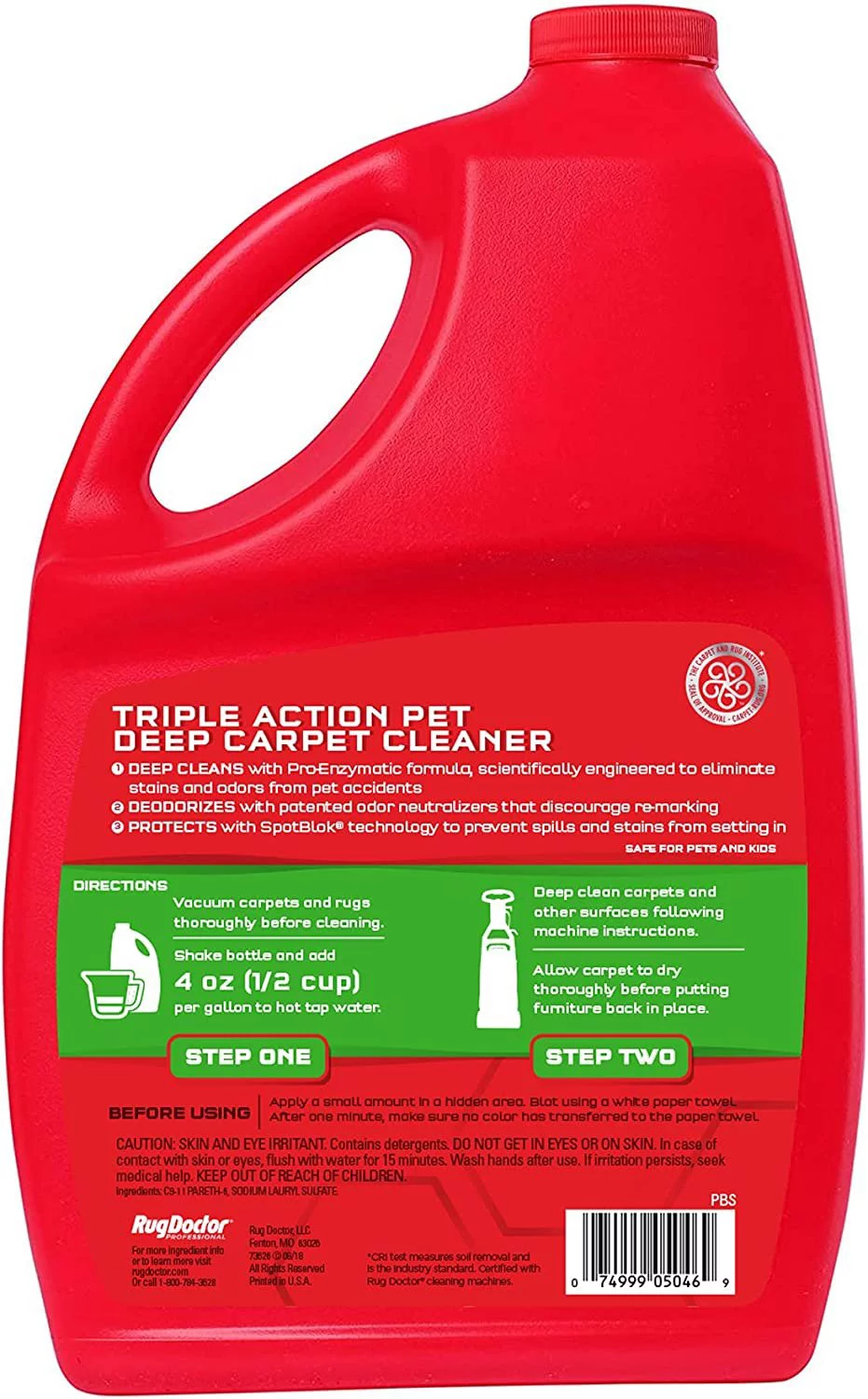 Rug Doctor Pet Carpet Cleaner, 96 oz., Pro-Enzymatic Formula with 3X Action - Cleans, Deodorizes, & Deters Remarking, Concentrated Solution, Professional Grade for Pet Stains & Odors
