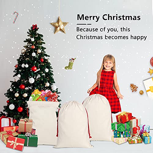 6 Pack Large Christmas Bag Santa Sacks Xmas Canvas Cotton Xmas Sack Stocking with Drawstrings (Pattern 7, 19.5 X 27.5)
