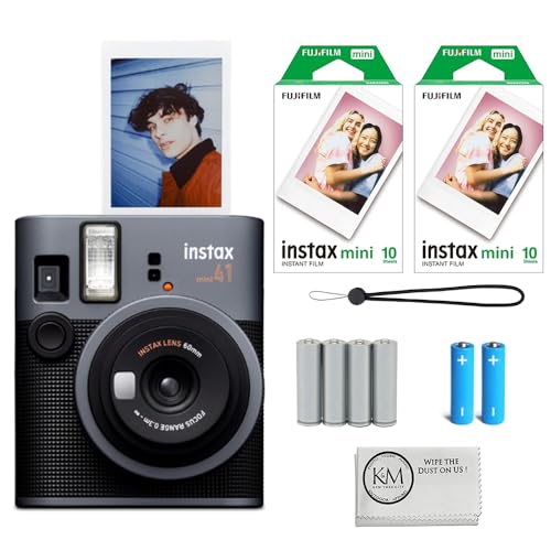 FUJIFILM INSTAX Mini 41 Instant Camera Bundle with Instax Mini Film | 20 Exposures + 4 Pack AA Batteries + Cleaning Cloth (4 Items)