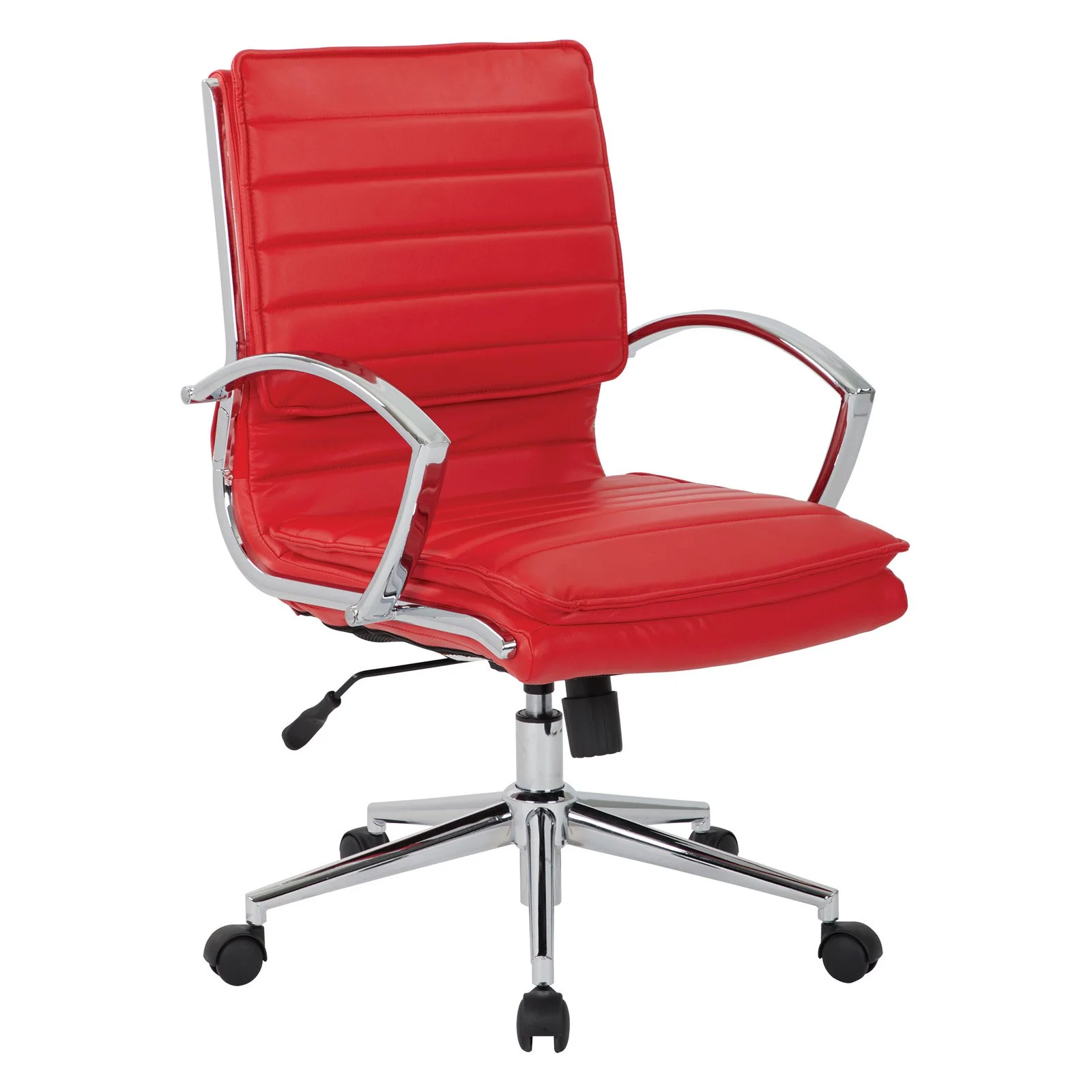 Office Star Products Mid Back Manager's Faux Leather Chair in White with Chrome Base