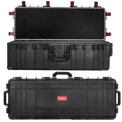 Waterproof Rolling Case 44 x 17.5 x 13.5 Inch, with Foam/Wheels/ 3 Large Handles for Camera, Tool, Equipment, Crushproof, Lockable, Transport Roller Hard Case, Inner 40.4