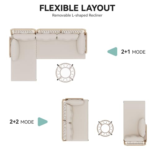 YITAHOME 4-Piece Patio Furniture Wicker Outdoor Bistro Set, All-Weather Rattan Conversation Loveseat Chairs for Backyard, Balcony and Deck with Soft Cushions and Metal Table (Light Brown+Black)