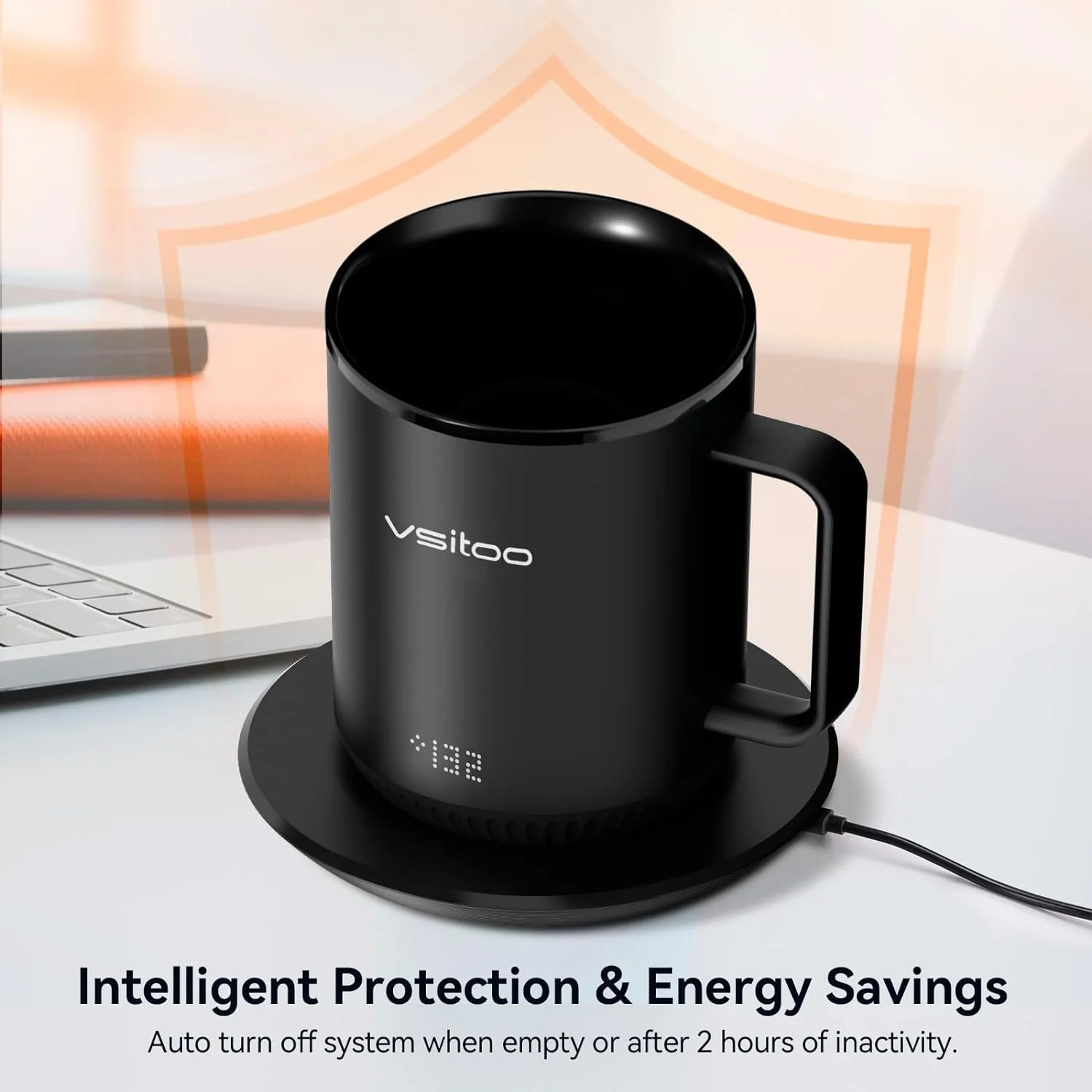 vsitoo S3 Temperature Control Smart Mug 2 with Lid, Self Heating Coffee Mug 10 oz, LED Display, 90 Min Battery Life - App&Manual Controlled Heated Coffee Mug - Improved Design, Coffee Gifts, Black