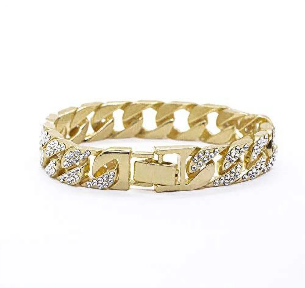 Charles Raymond The Virgin of Guadalupe Blessed Dial - Mens Hip Hop Metal Timepiece - Blood Red Baguettes and Clear Rhinestones on Trim w/Iced Cuban Bracelet - (ST10361BC Gold)