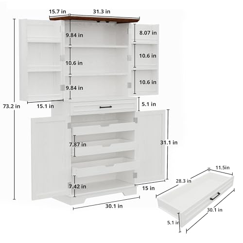 IRONCK Farmhouse Kitchen Pantry Cabinet, 72