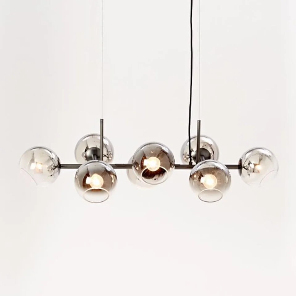 TFCFL 8-Head Mid-Century Spherical Chandelier Medieval Glass Shade Flush Mount Hard Rod Black 38.61