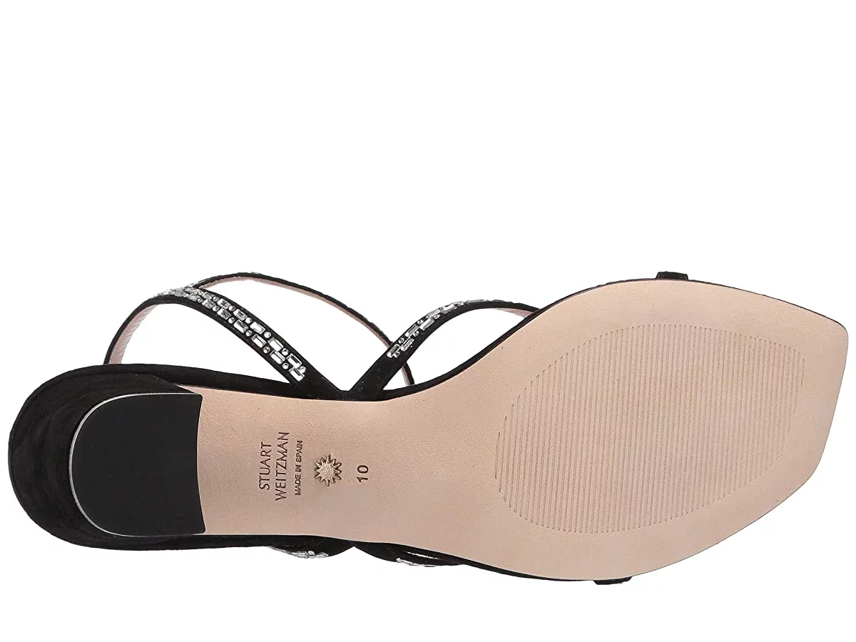 Stuart Weitzman Women's Black Suede Harlowe Crystal Embellished Sandals