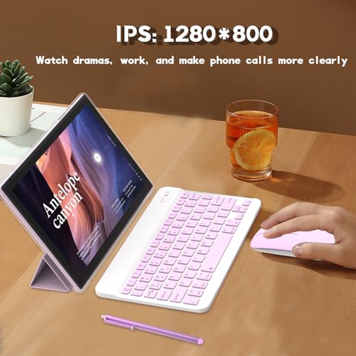 Tablet 2 in 1 Tablets 10 inch Android 14 Tablet Set with Keyboard Case Mouse Stylus Film, 8GB+64GB Tablets 10.1