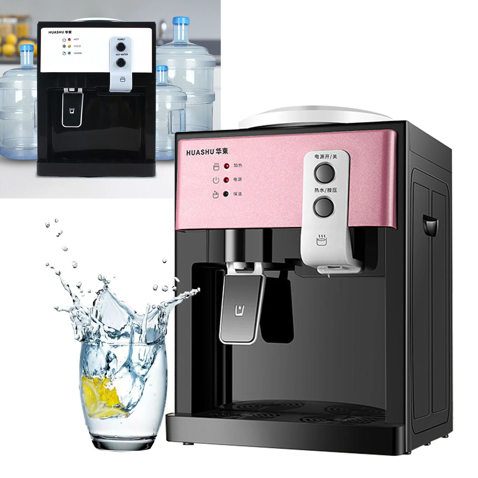 OUKANING Electric Desktop Water Cooler Dispenser Freestanding Hot&Cold Top Loading Home