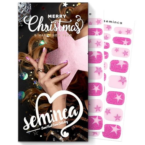 Semi Cured Gel Nail Strips-Easy Apply Christmas Gel Nail Stickers Holiday Semi Cured Manicure Strips with Sparkling Xmas Designs (Classic Yule)