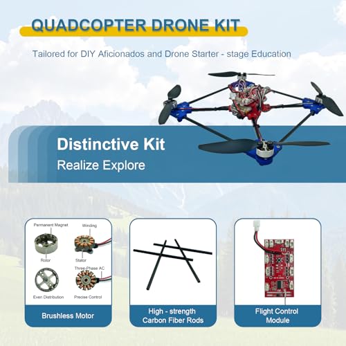 Quadrotor Drone DIY Kit: A Unique STEM Project with Brushless Motor, Optical Flow Hovering, One-Click Takeoff and Landing, and 360° Flip for DIY Enthusiasts to Learn Drone Basics