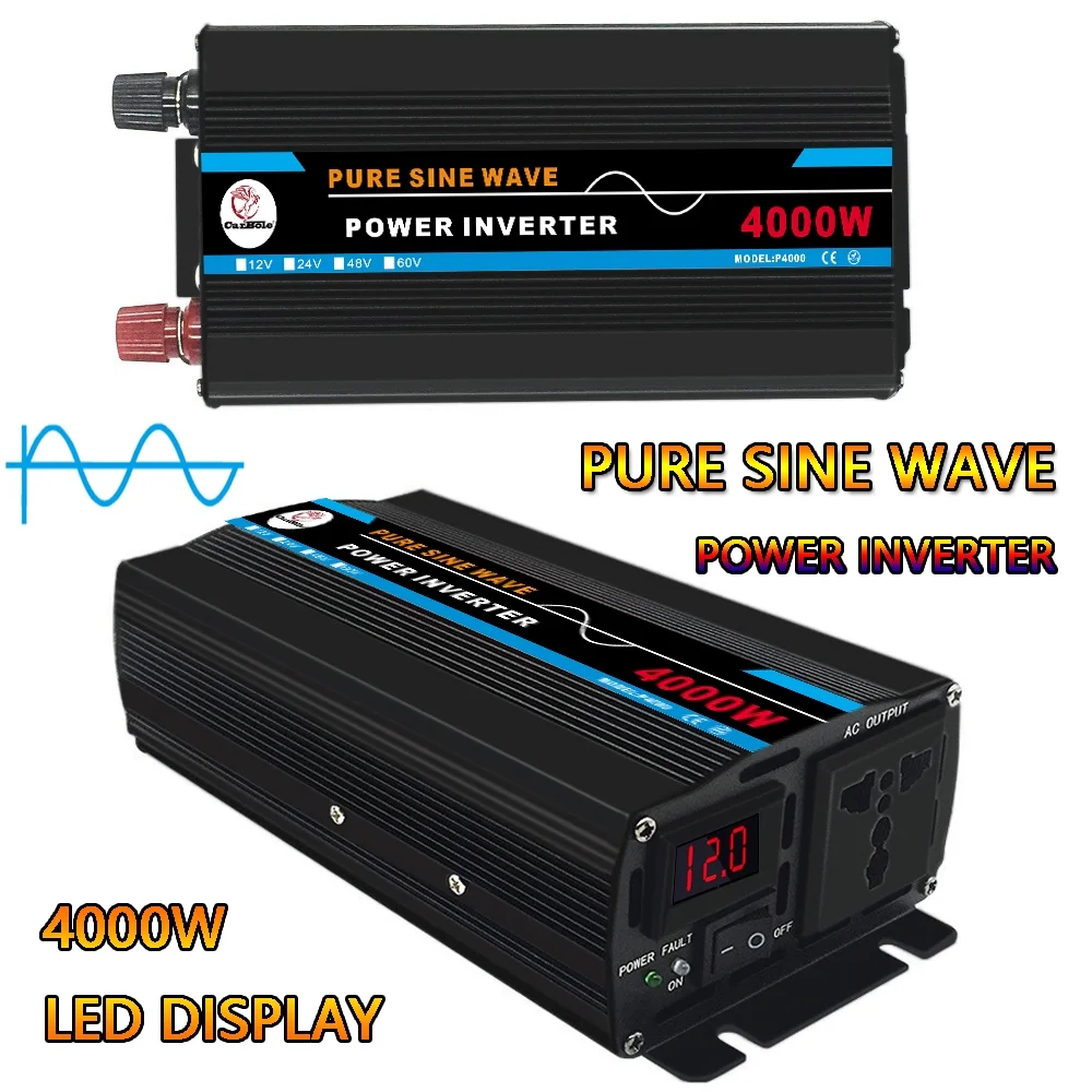 Pure Sine Wave Inverter, 4000W Power Inverter DC12V to AC 120V Car RV Converter Charger Adapter