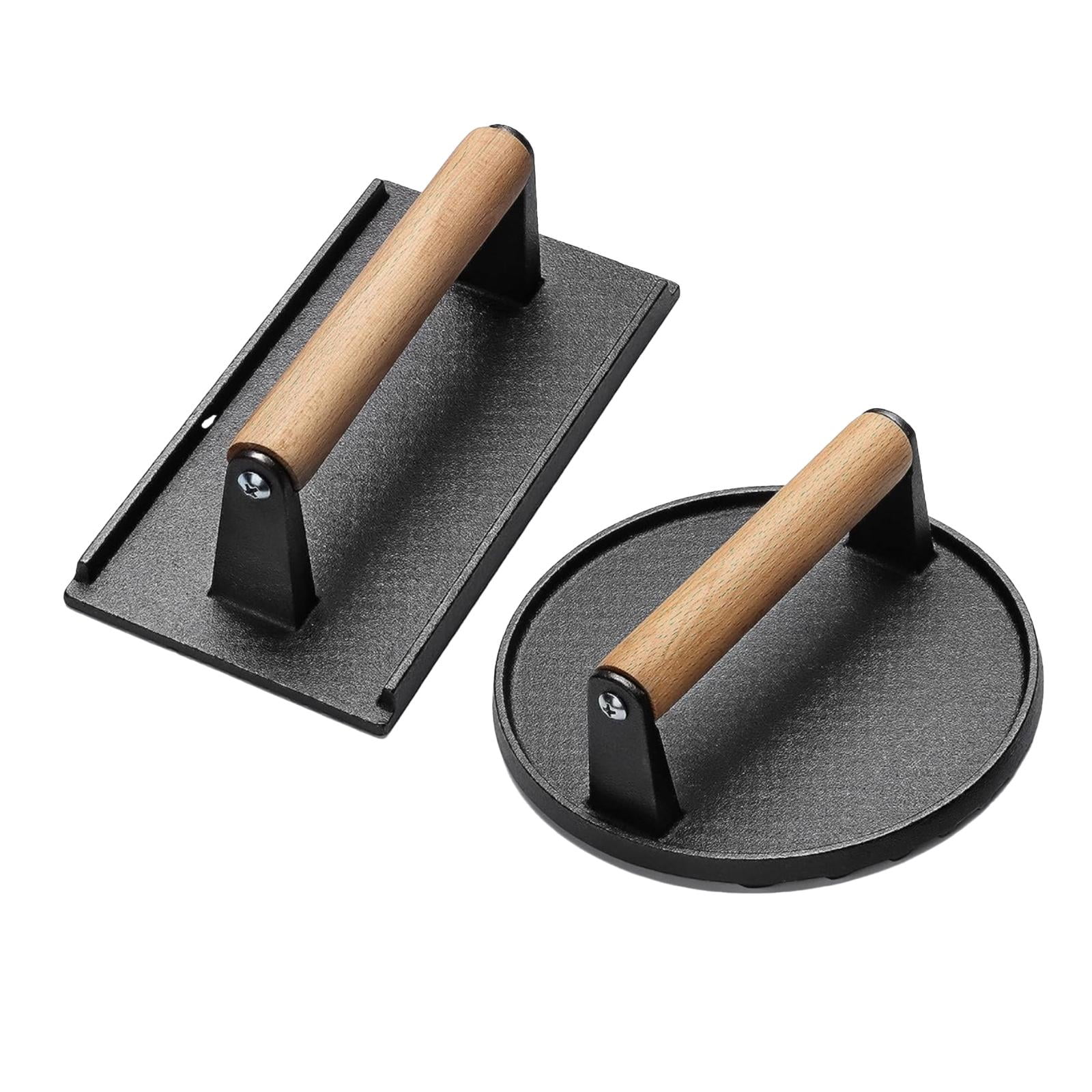 2 Pieces Grill Press BBQ Press Heavy Duty Cast Iron Patty Meat Press Tool for Hand Grabbing Pie BBQ Outdoor Press Meat Steak