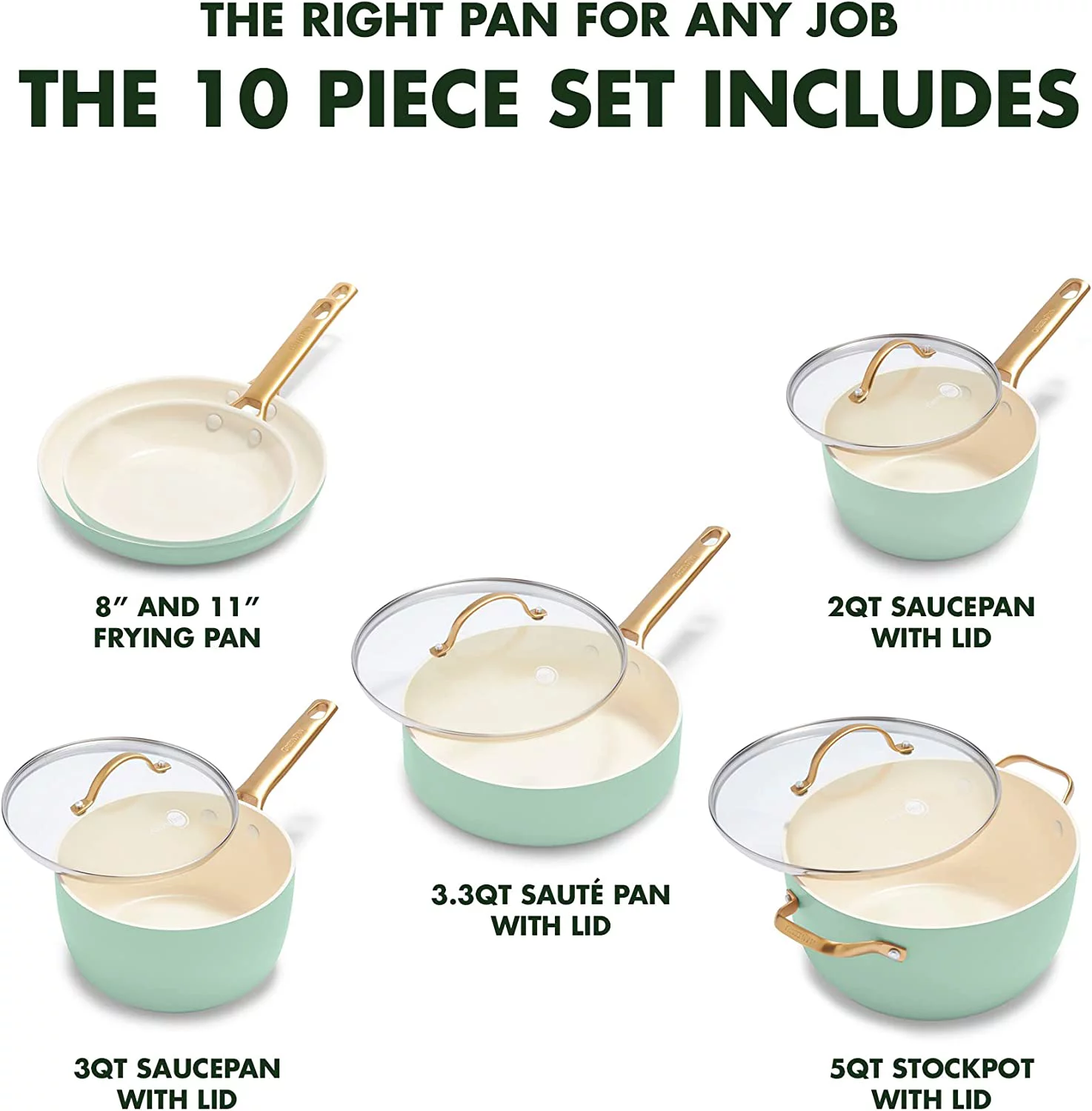 Excellent en Reserve Hard Anodized Healthy Ceramic Nonstick 10 Piece Cookware Pots and Pans Set  Gold Handle  PFAS-Free  Dishwasher Safe  Oven Safe  Blush Pink