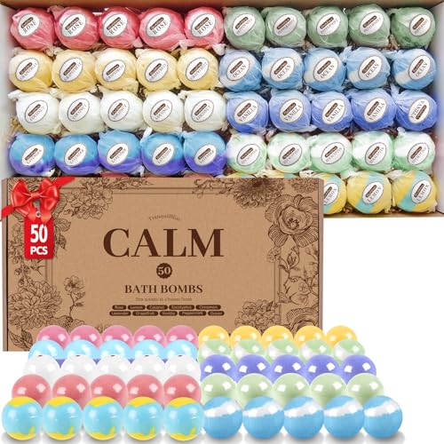 TranquilBliss Bath Bombs Set 50 PCS with 10 Rich Scents, Bath Bombs for Women, Natural Bubble Bombs with Shea Butter & Safe Oil, Ideal for Christmas, Birthday, Valentine's Day Mother's Day Present