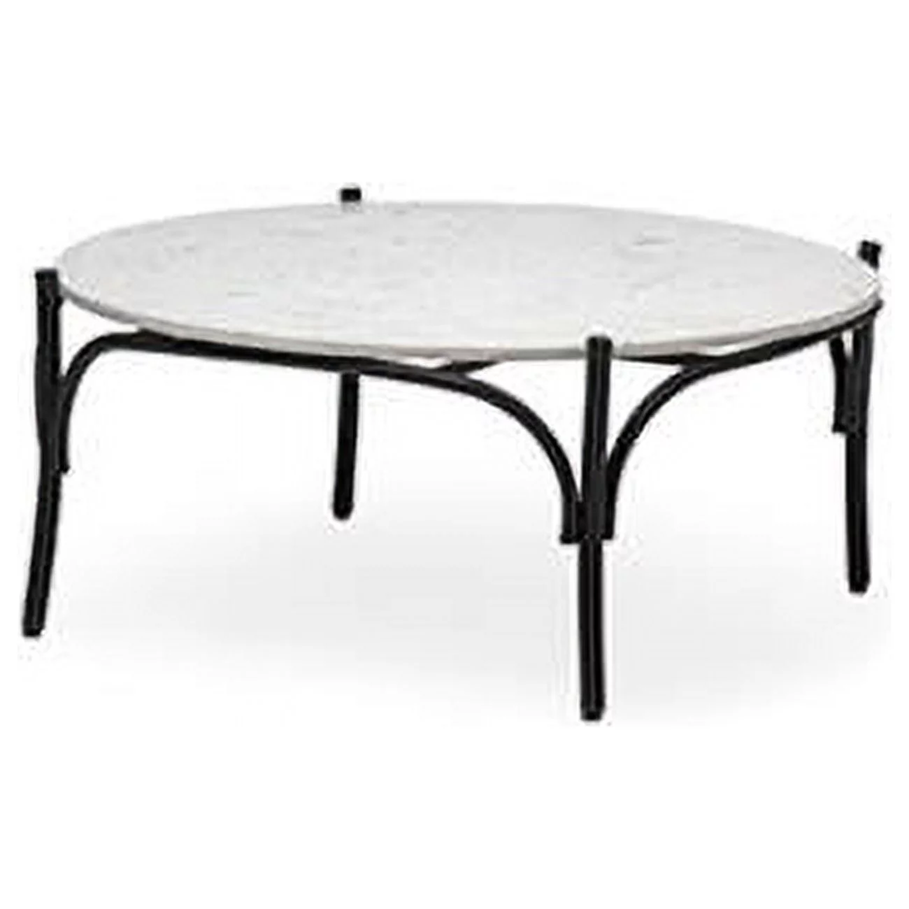 36 in. Round White Marble Top Black & Metal Base Coffee Table