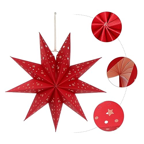3Pcs Paper Star Lantern Lampshade 9 Pointed Star Hanging Decorations for Christmas New Year Wedding Party Holiday Birthday, 13.78 x 13.78 x 5.12 Inch