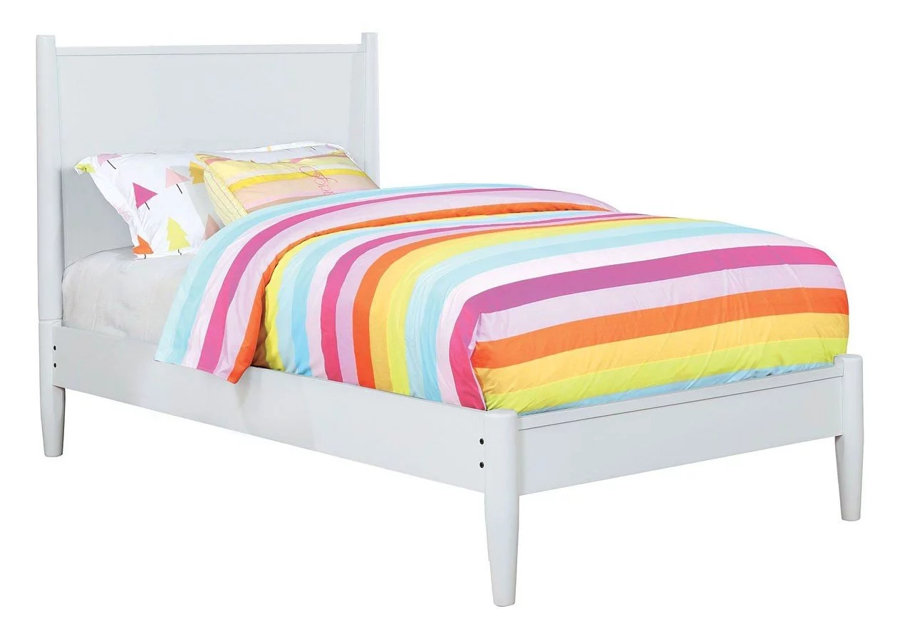 Transitional Mid-Century Modern 1pc Eastern King Size Bed Platform Style Bedframe Slats White Solid wood Tapered Legs Bedroom