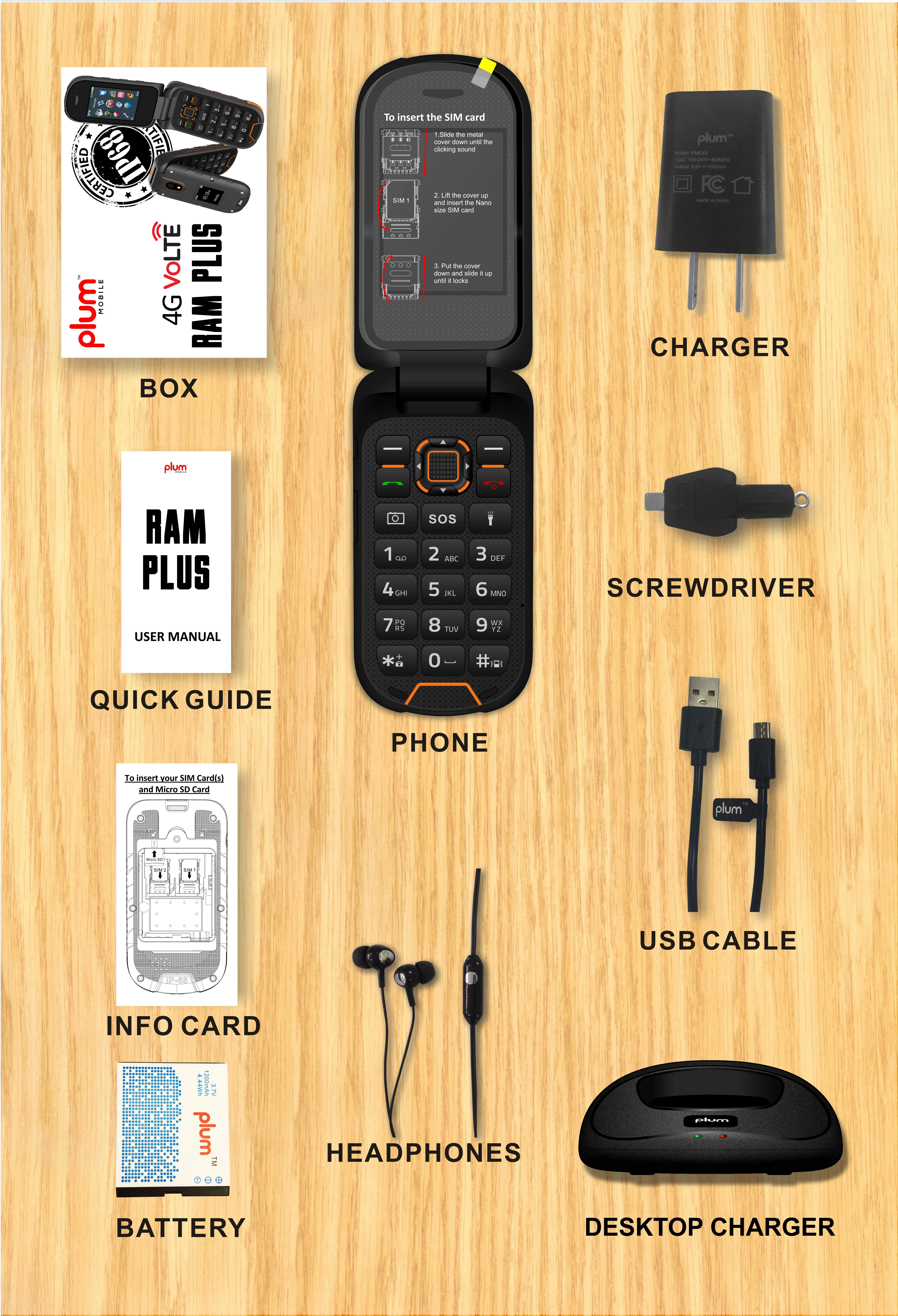 Plum Ram Plus - Feature phone - dual-SIM - RAM 64 MB / Internal Memory 128 MB - microSD slot - LCD display - 320 x 240 pixels - rear camera 5 MP