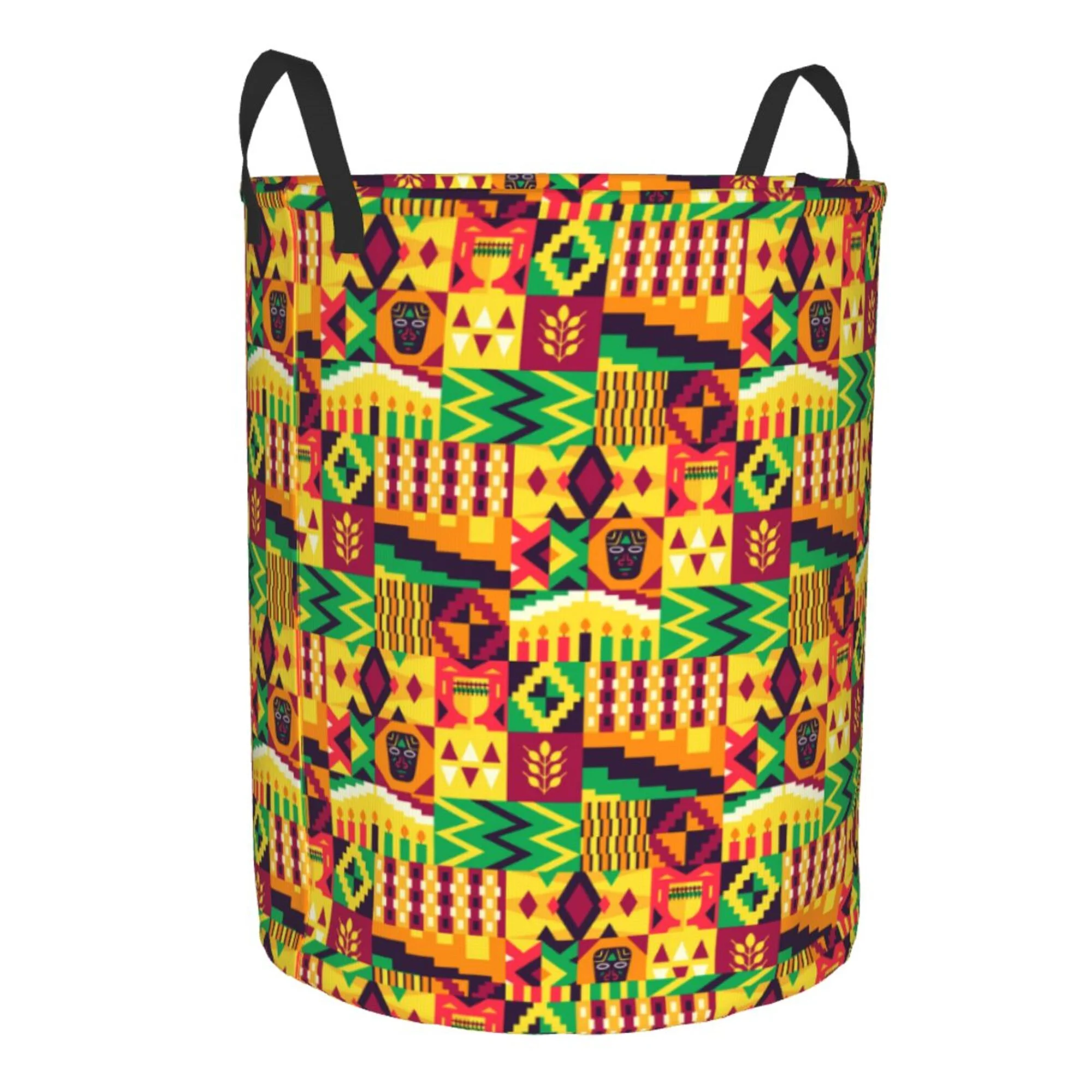 TEQUAN Waterproof Laundry Hampers, African Culture Element Kwanzaa Pattern Clothes Storage Basket with Handle (S)