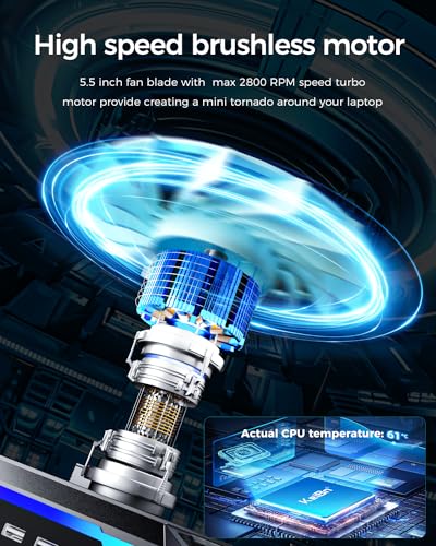 KeiBn Upgraded Gaming Laptop Cooler Pad with 9 Quiet RGB Fans, Cooling Pad for 15.6-17.3 Inch Laptops with 7 Height Stands, 2 USB Ports, Phone Stand-Blue