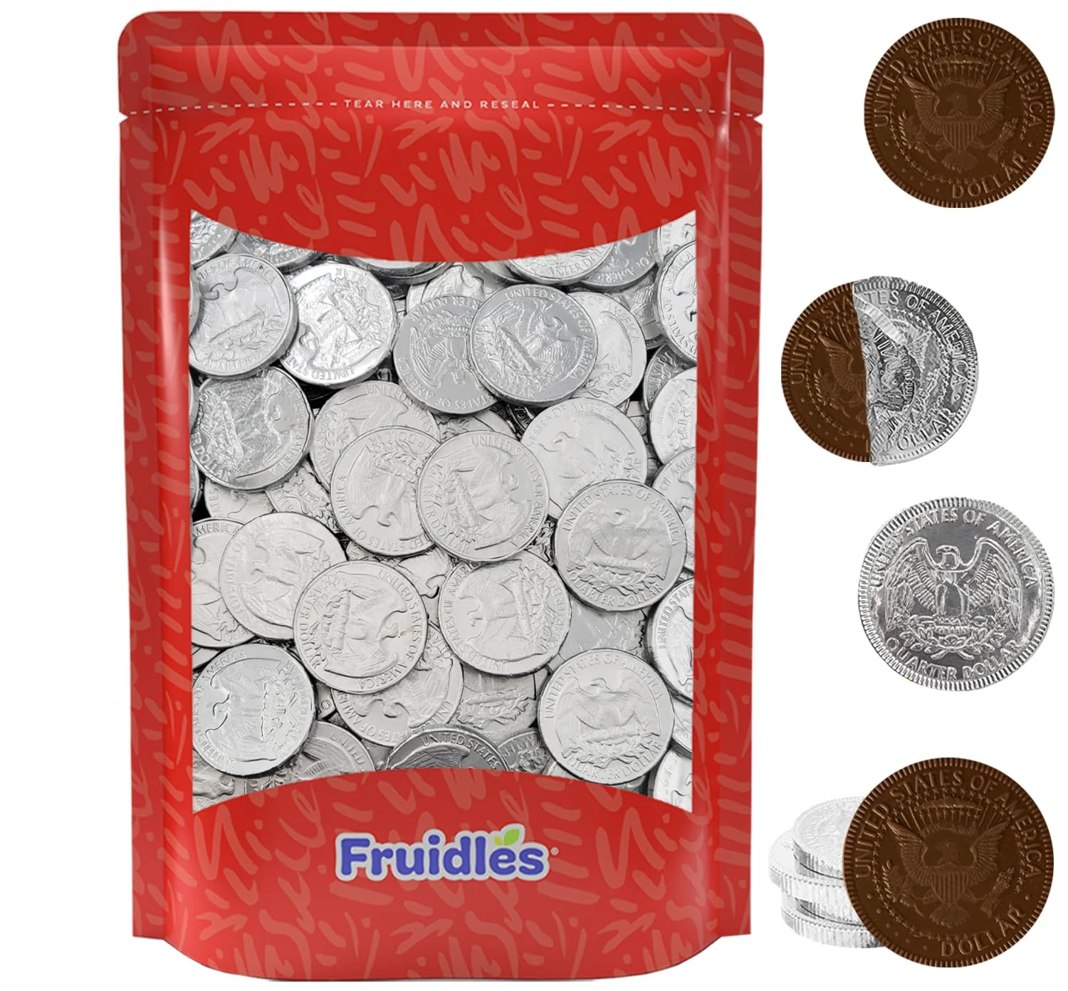 Silver Chocolate Coins, Silver Half Dollar Dark Bittersweet Chocolate, Made In Israel, Kosher Parve, Non-Dairy (100-Pack)