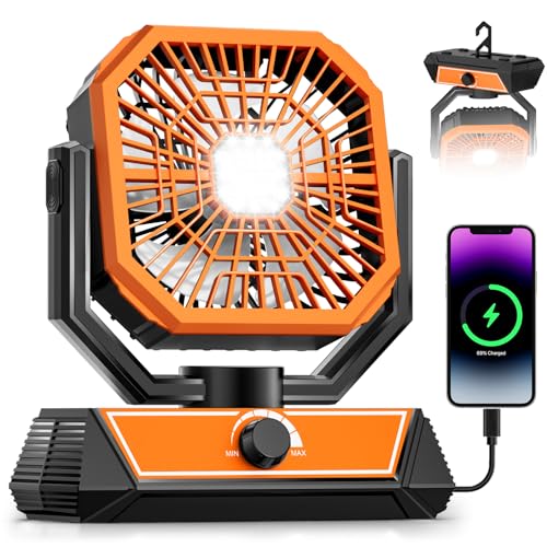 Portable Camping Fan with 20000mAh Rechargeable Battery, USB-C Battery Powered Fan for Indoor Outdoor Use, Ultra Quiet Battery Operated fan for Travel, Tent, Beach, Picnic, BBQ, Desk, Home
