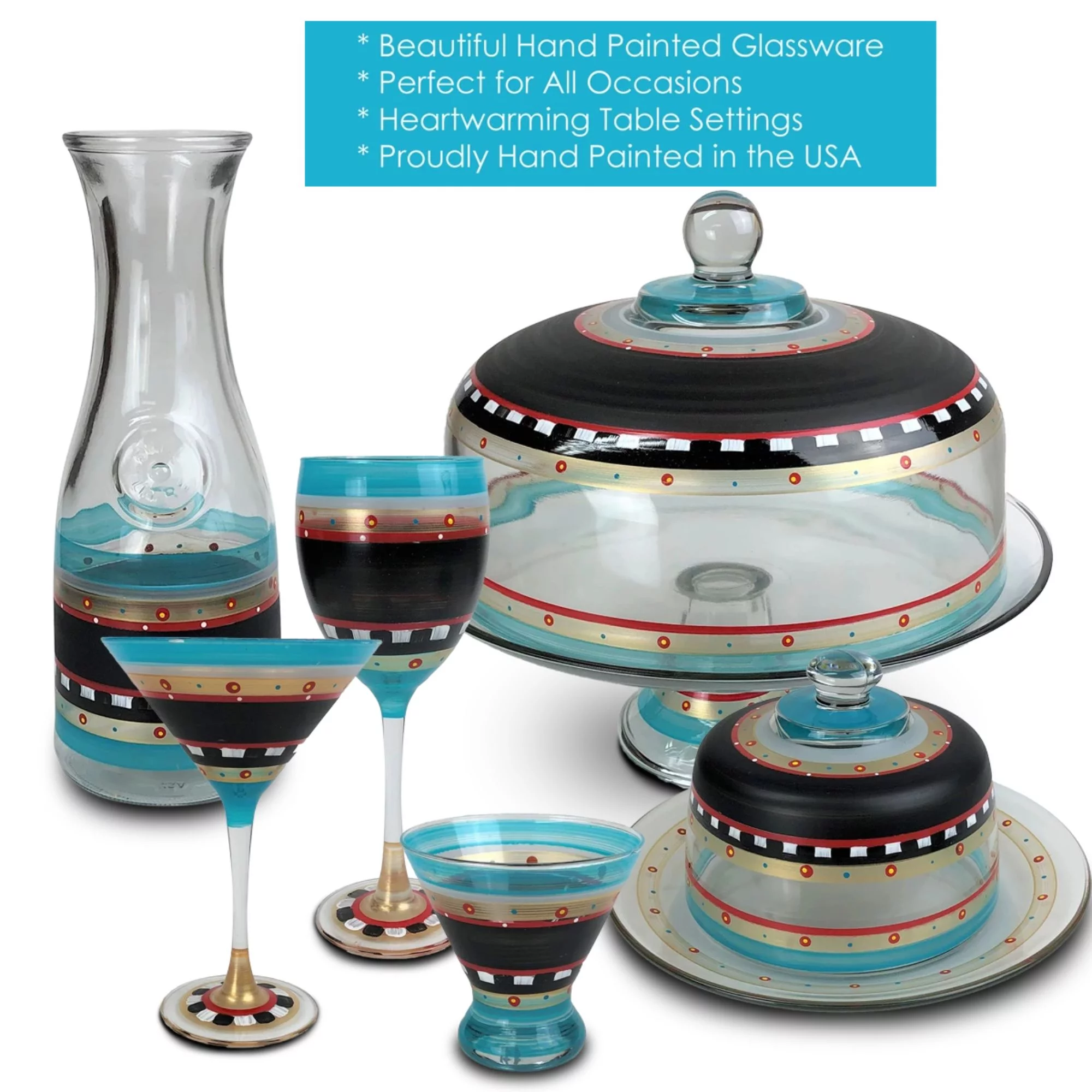 Crafted Creations Set of 2 Black and Blue Mosaic Chalkboard Hand Painted Champagne Flute Glasses 7