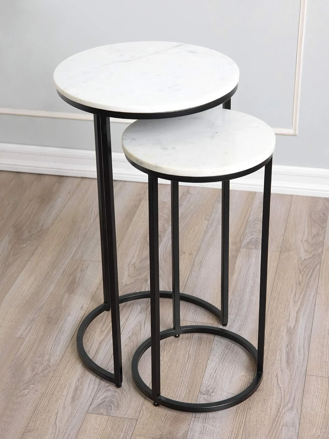 TJUNBOLIFE Ellery Marble Nesting Tables - Whtie & Black - 15½\u201C L x 15½\u201C W x 28\u201D H