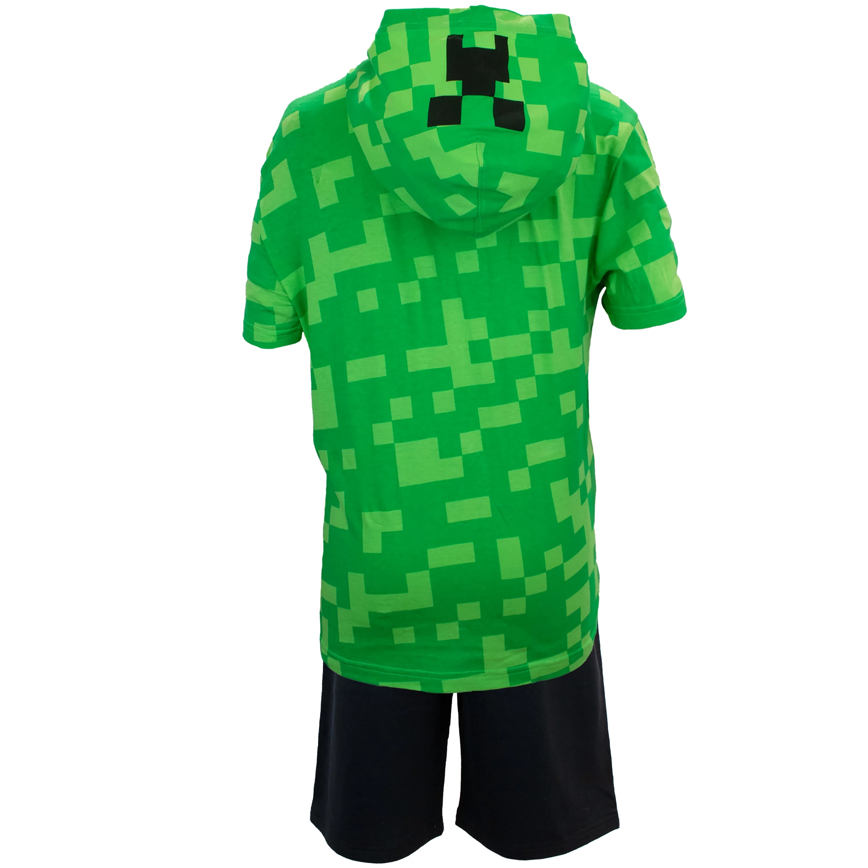 Minecraft Boys Costume Short Set with Black TNT Short and Mincraft Logo on Green Hooded T-Shirt (Sizes 4-16)