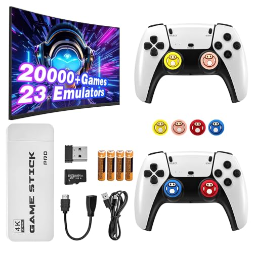 2025 Retro Gaming Console Stick Pro - 4K HDMI Plug & Play TV Game Stick with 20,000+ Classic Games, 23 Emulators & Dual 2.4G Wireless Controllers - Nostalgic Wireless Retro Console for Adults & Kids