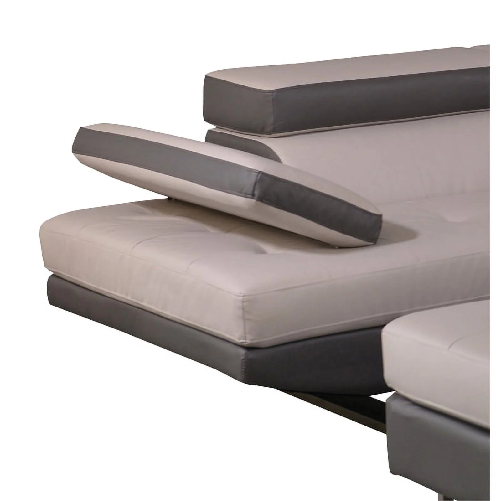 Maklaine Faux Modern Leather Sectional with Left Arm Facing in L Gray/D Gray