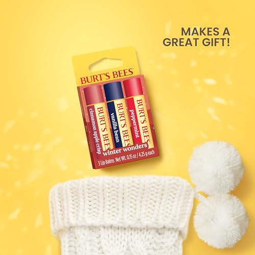 Burt's Bees Christmas Gifts, 4 Lip Balms Stocking Stuffers Products, Beeswax Bounty Fruit Mix - Watermelon, Pomegranate, Dragonfruit Lemon & Sweet Peach (4-Pack)