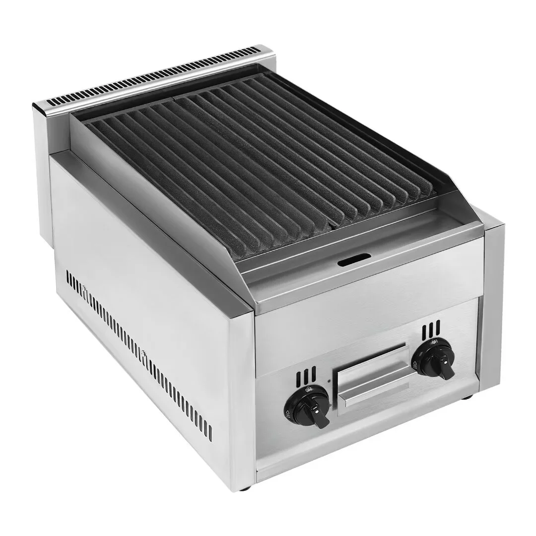 Oukaning Commercial Restaurant Radiant Broiler Char Grill Countertop Gas Grill 2 Burners Stainless Steel