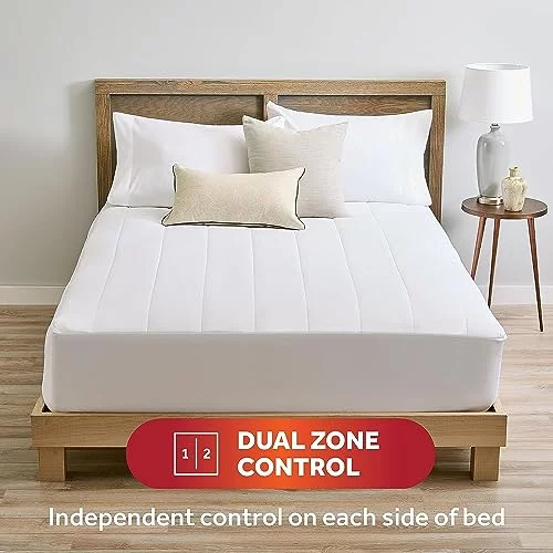 Sunbeam Restful Quilted Heated Mattress Pad 12-Heat Settings,  Queen White