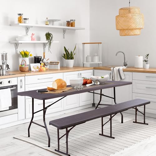 Folding Bench, 6FT Plastic Foldable Bench with Handles, Outdoor Portable Stackable Bench for Party Camping and Picnic, White