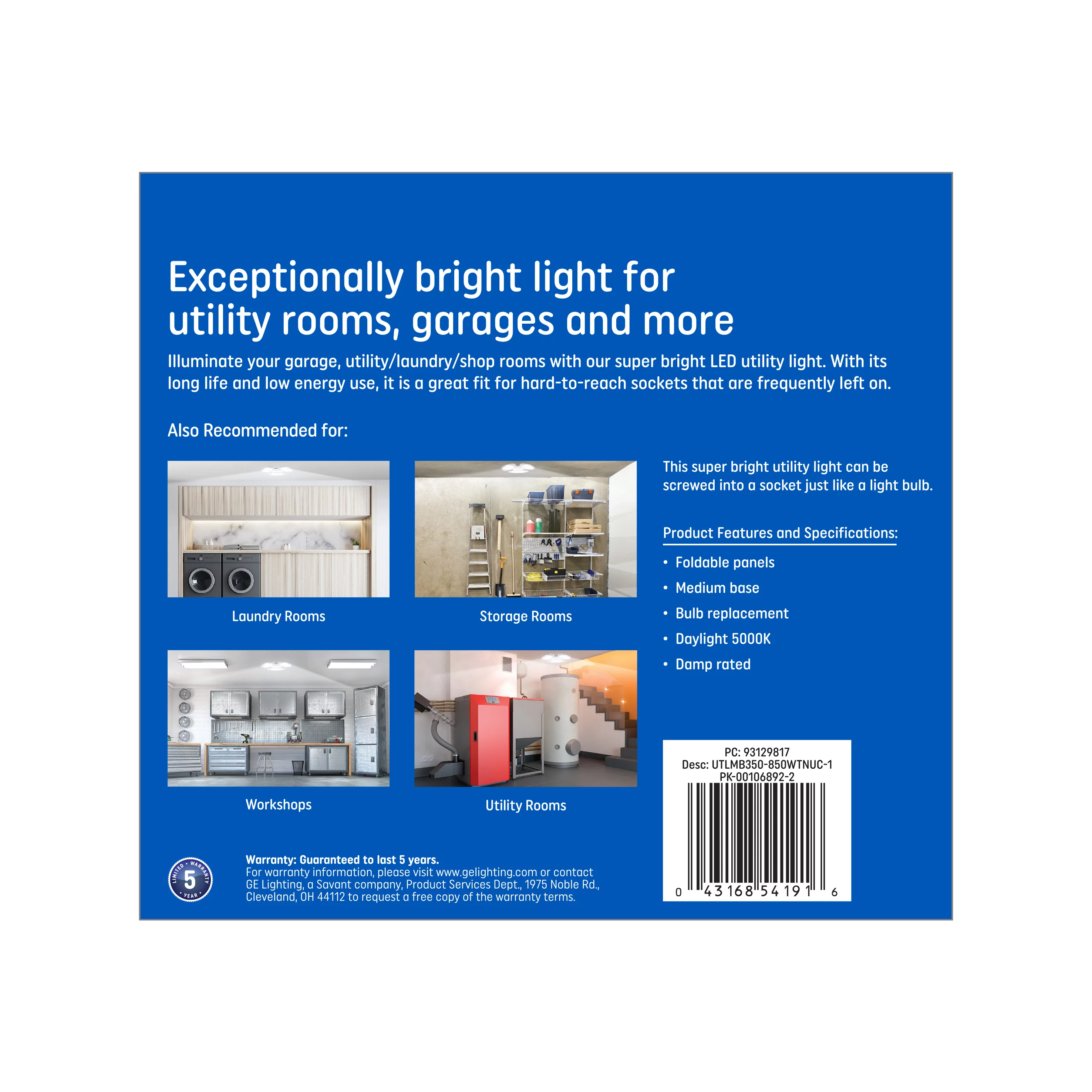 GE LED 30W Daylight Super Bright Utility Light, Medium Base, 1pk