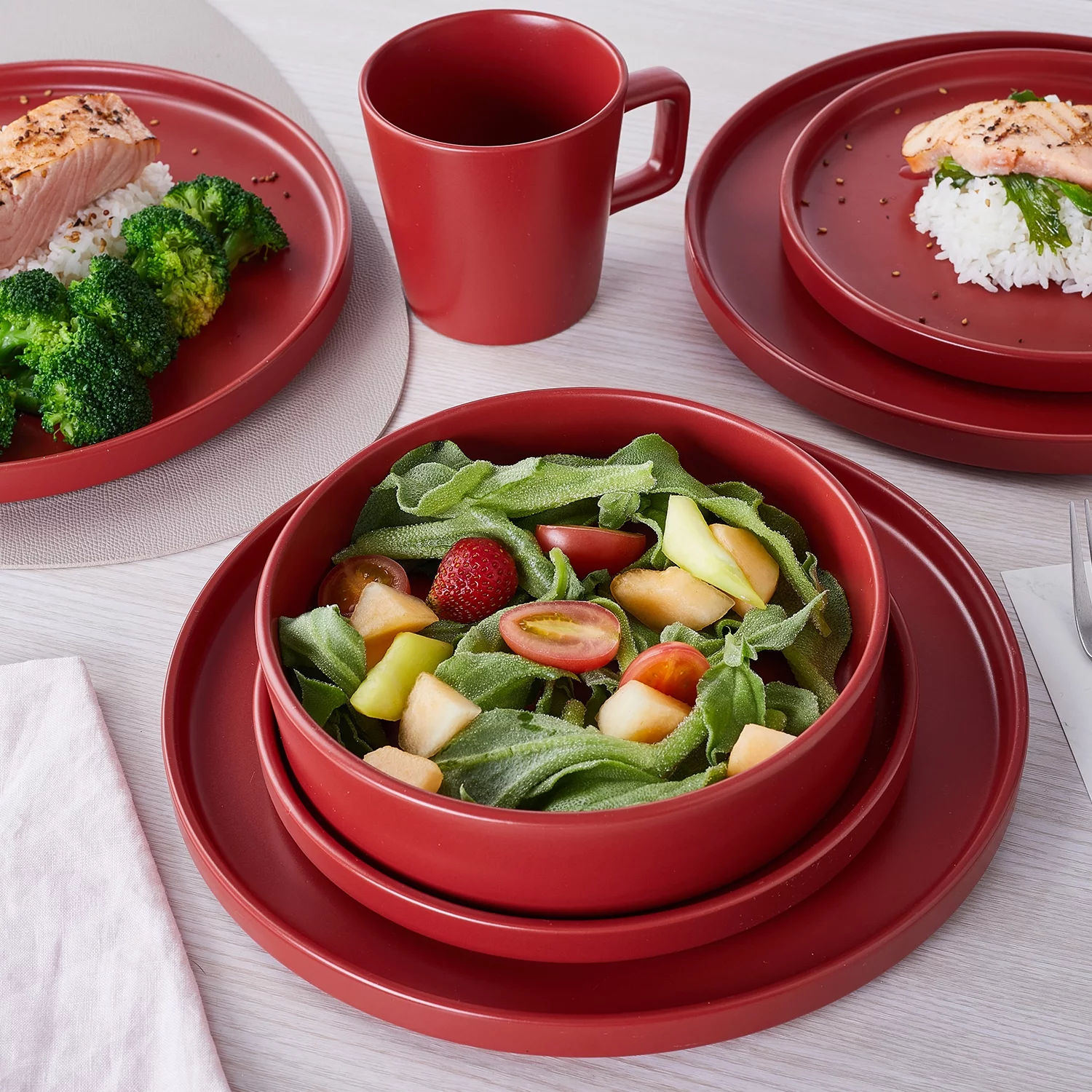Stone Lain Cleo 32-Piece Dinnerware Set Stoneware, Red